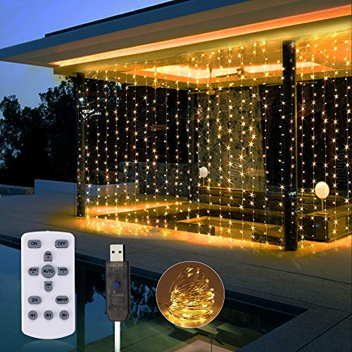 SOLMORE 3x9.8Ft 300 LED Window Curtain String Light, Fairy String Lights Dimmable