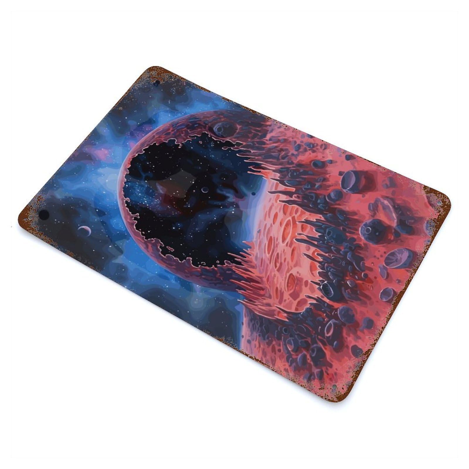 Broken Planet in Space Vintage Wall Sign 11.8"x7.9", Rust Effect Metal Decor for Living Room, Hallway And Home Decor