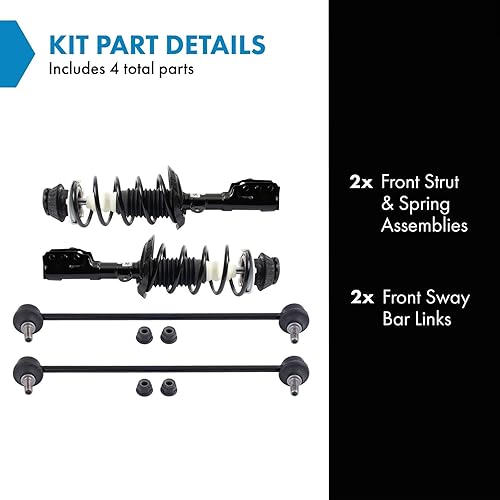 Miniatura 488 de TRQ Kit de suspensión delantera, conjunto de amortiguadores y resortes, barra estabilizadora, enlace estabilizador compatible con Chevrolet