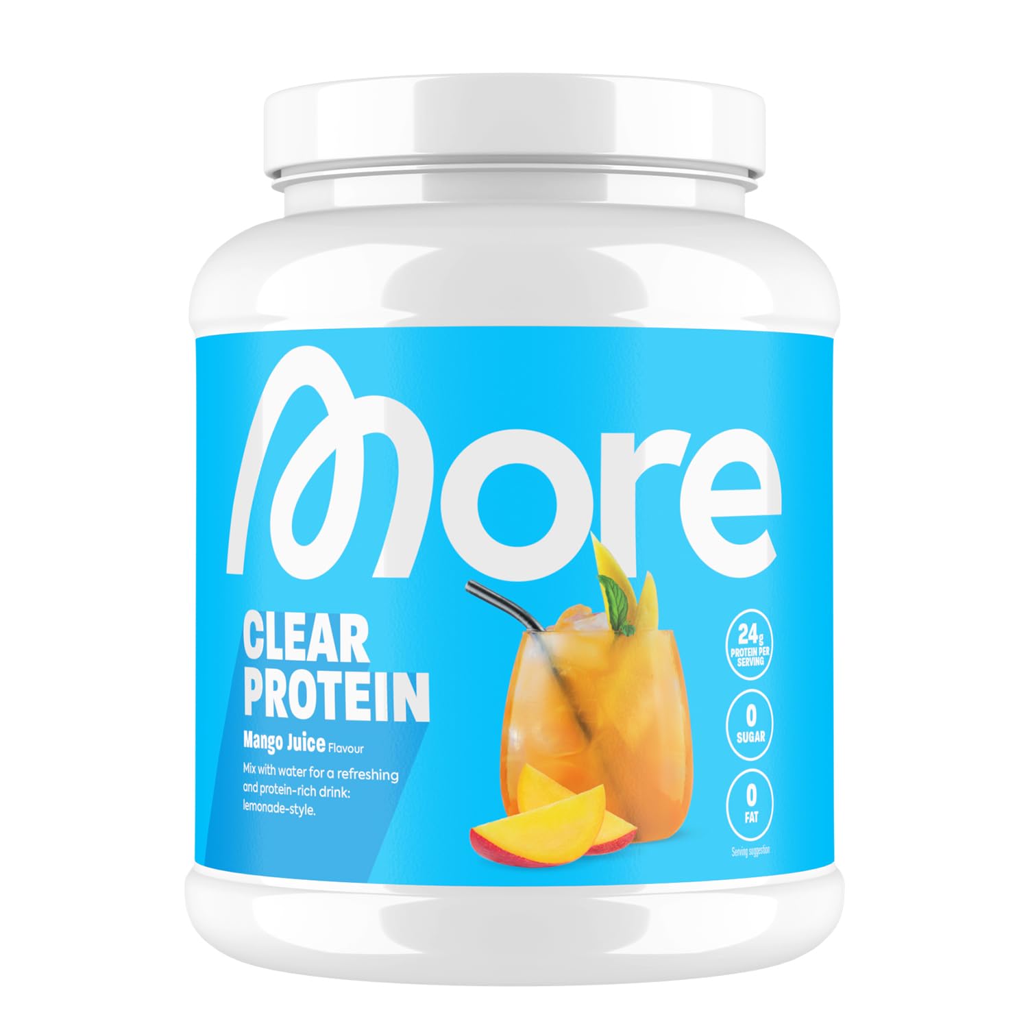 More Clear Protein Whey Isolate Powder, Mango Juice, 600 g, 1.32 lbs, 20 Servings, Protein Drink with whey Isolate, Clear whey, Lactose Free, Made in Germany