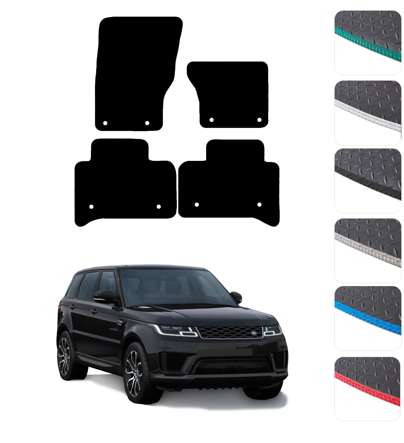 GCM - Car Floor Mats for Land Rover Range Rover Sport 2014 To 2022- Anti Slip & Fit Rubber Car Mats with Clips Easy to Clean Heavy Duty for All-Weather- Green Edging, Rubber