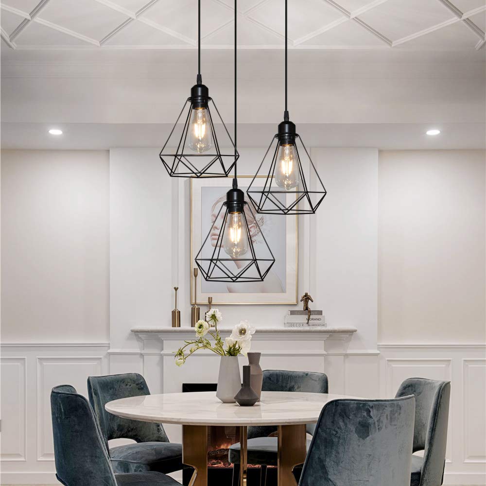 IDEGU 3 Lampes Suspension L naire Moderne, Lustre Plafonnier en Forme de Cage à Vase Lampe de
