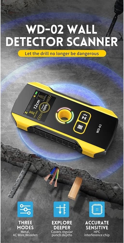WD-02 Misuratore Dello Spessore Delle Pareti, Display A Colori Ad Alta Definizione Alta Sensibilità Profondità Di Rilevamento Fino A 120 Millimetri Rileva Metalli, Cavi E Pali Di Legno