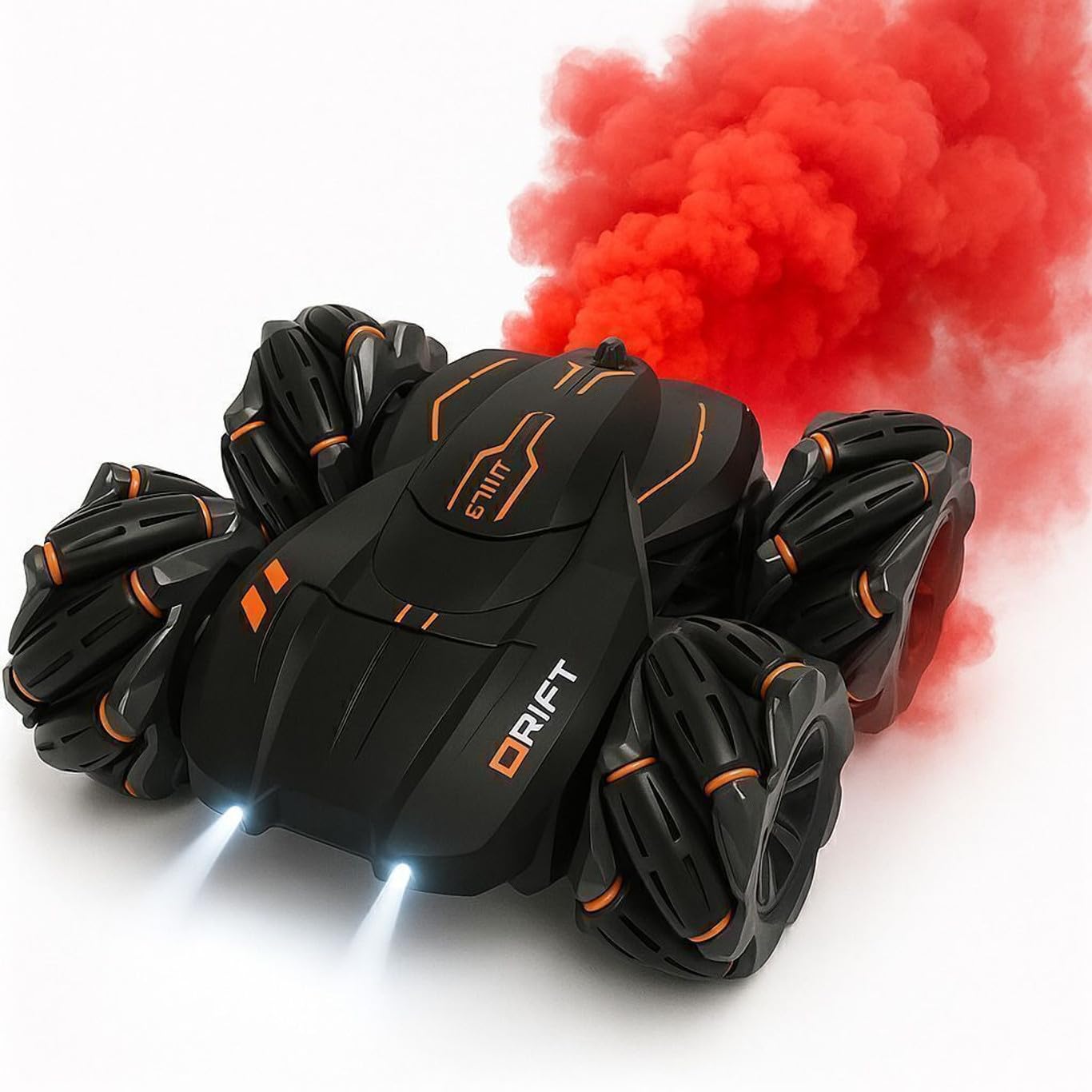 RC Smoke 360° Drifter Rotating Stunt Car | Smoke Mist Spray, 360° Rotation, Remote Controlled, LED Headlights, Red & Orange-image-39