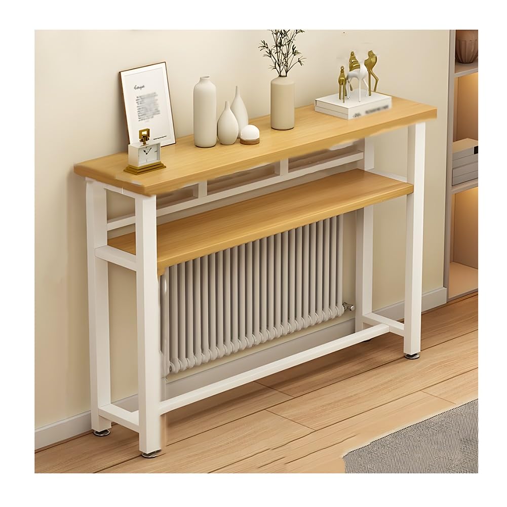 Cubierta delgada de metal para radiador y mesa de consola, armario de protección de calefacción con estante de madera para el hogar y la oficina (120 x 20 x 100 cm), diseño elegante y funcional