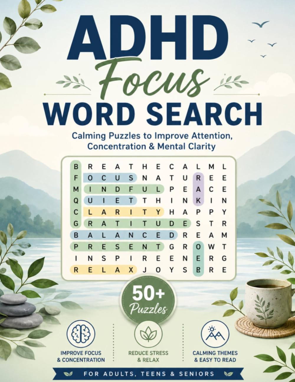 ADHD Focus Word Search: 55 Calming Puzzles to Improve Attention, Concentration & Mental Clarity