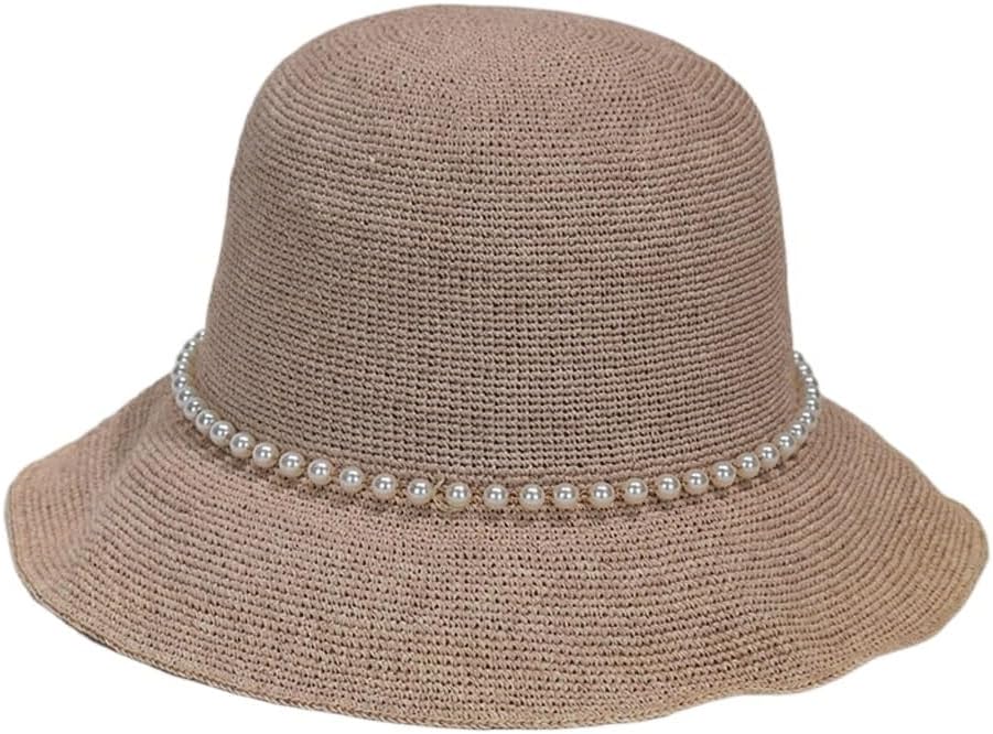 Spring/Summer Pearl Chain Hat Sun Ladies Foldable Travel Trip Beat Protection Beach