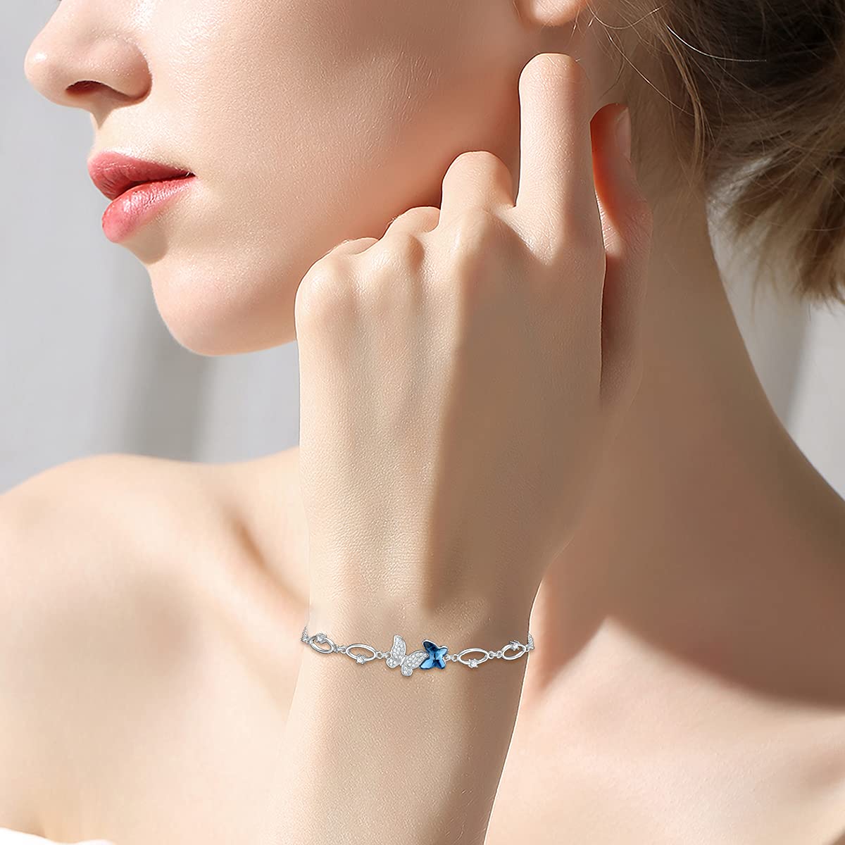Mariposa/libélula pulsera, joyas mariposa libélula azul/púrpura cristal damas de honor pulsera plata 925 mujer regalo de graduación para niñas mujeres, Adjustable (17.78 cm + 2 extension