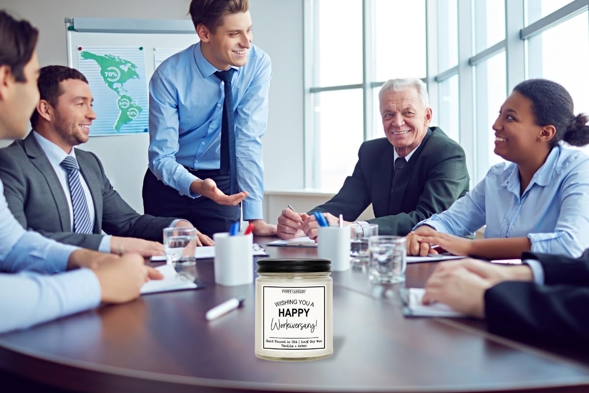 Happy Workiversary Candle – Funny Employee Appreciation Gift – Vanilla Scented, 100% Soy Wax – Office Gift for Coworkers, Boss, Team, Work Anniversary – Made in USA - Funny Candles