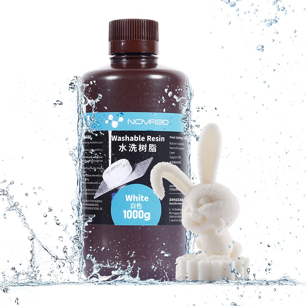 NOVA3D Water Washable 3D Printer Resin Lower Odor LCD 3D Rapid Resin 405nm Photopolymer Resin for LCD 3D Printing, White, 1000g