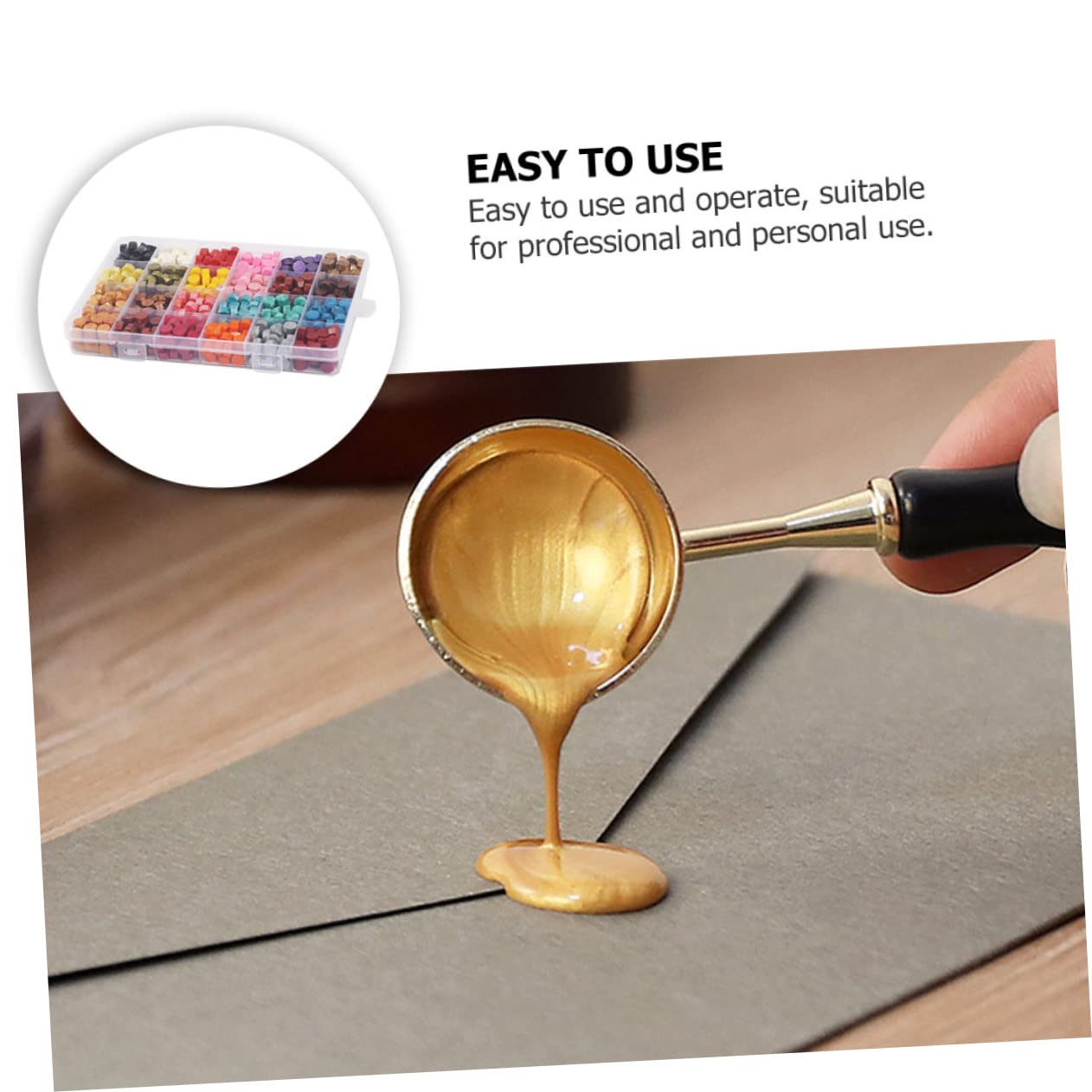 PLAFOPE Sellos de Cera Transparente Caja de Sellos Retro con Cuchara de Lacre Cuentas de Colores para Sobres con Compartimentos