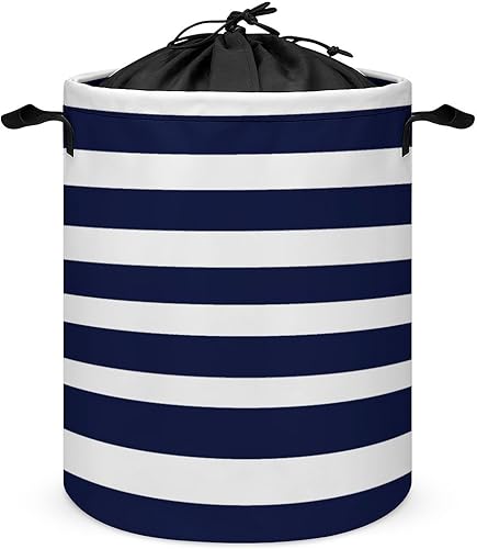 Cesta grande para ropa sucia, diseño de rayas clásicas, color azul marino y blanco, plegable, para baño, dormitorio universitario, almacenamiento