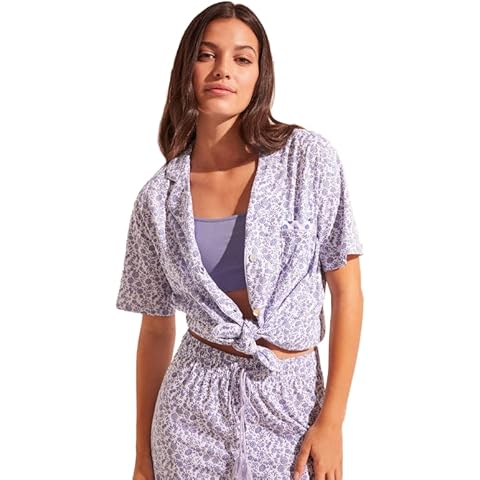 Women'secret Pijama Camisero 1% Algodón Blanco, Estampado Azul, XXL Cover