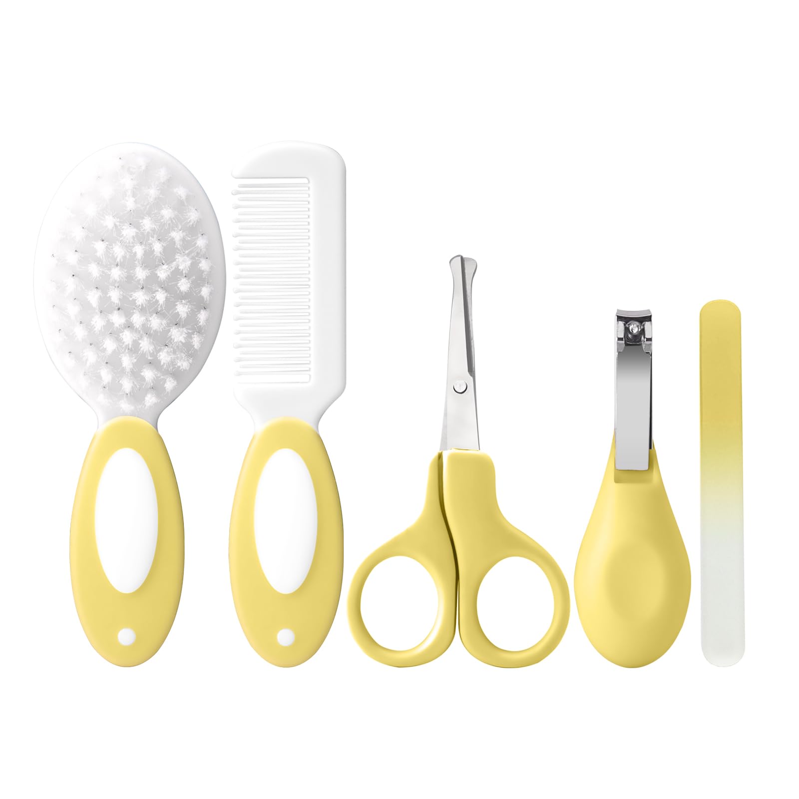 Baby Grooming Kit Newborn,Infant Safety Care Set with Hair Brush Comb Nail Clipper, Baby Essentials for Newborn,5 Pcs, Yellow