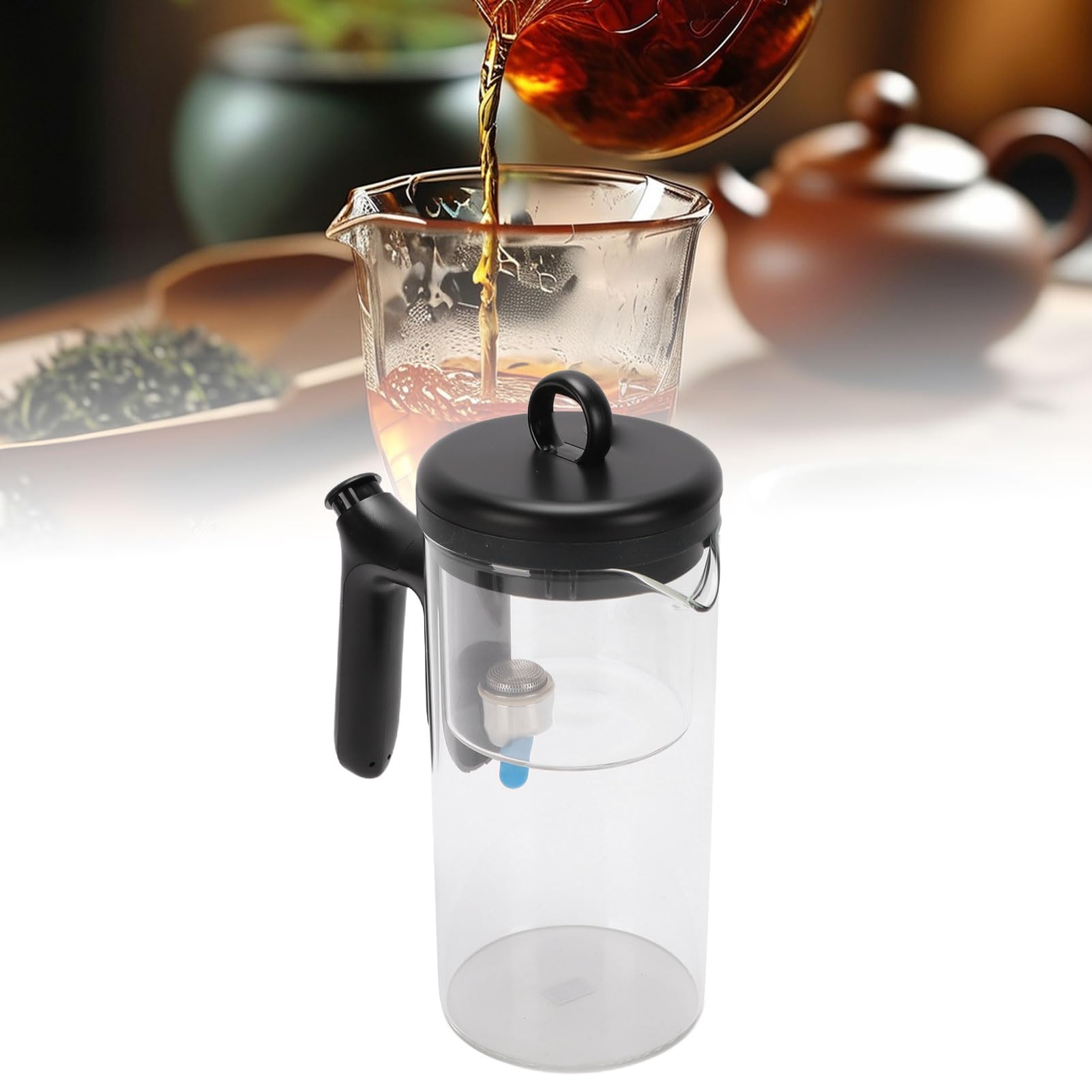 Teekanne aus Glas mit Innenkammer, Bewahrt den Natürlichen Geschmack, Magnetischer Niederdrückmechanismus Trennt Wasser und Blätter für Schwarzen Grünen Oolong-Tee