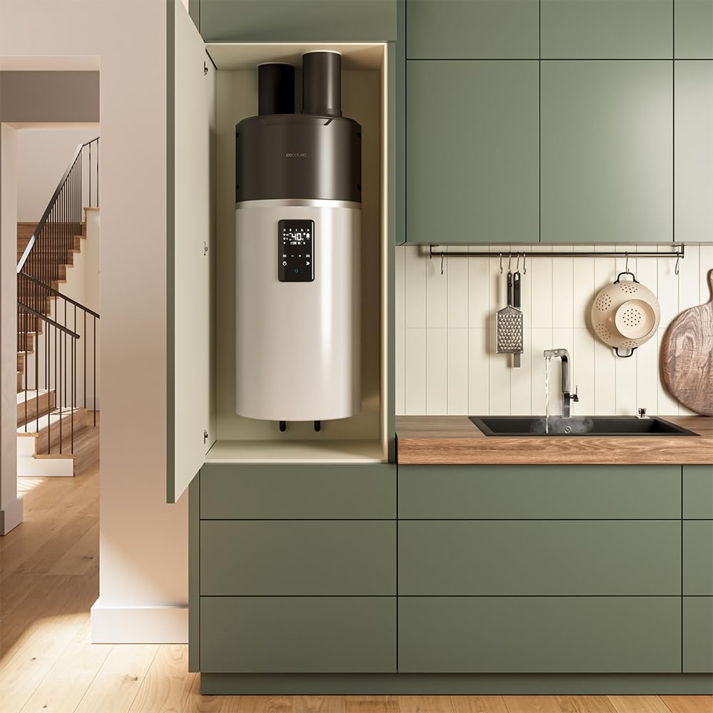 Cecotec Scaldabagno Elettrico 80L Verticale con Display Touch AeroThermal 80L. Energia Sostenibile, Basso Consumo, Touch Screen, Controllo APP, R290, Temp. Fino a 75ºC