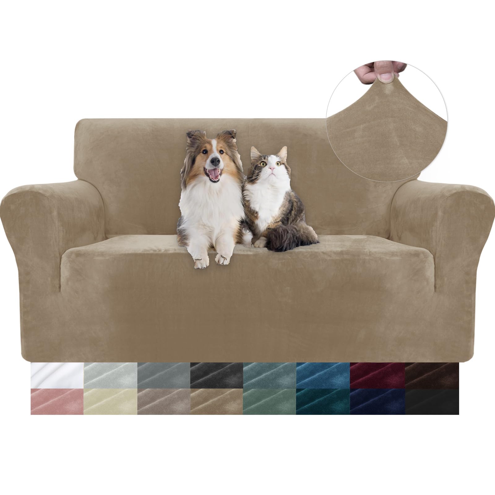 YSTELLAA Funda Sofá Terciopelo 2 Plazas, Ajustable Fundas para Sofa Gruesa, con Reposabrazos, Súper Elástica, Universales, Antideslizante, Antimanchas, Lavable, Camello Global Recycled Standard Global Recycled Standard Global Recycled Standard