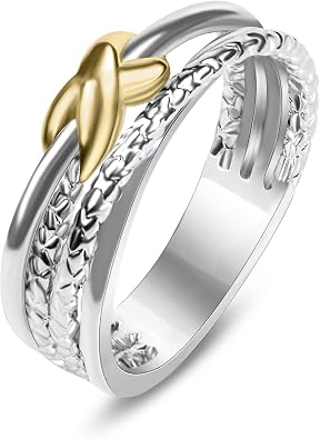 Two Tone Rings For Women Fashion Designer Jewelry Twisted Crossover Cable Wire Band Ring Size 6-9