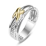 JadeAngel Two Tone Rings For Women Fashion Designer Jewelry Twisted Crossover Cable Wire Band Ring (Size 6-9)