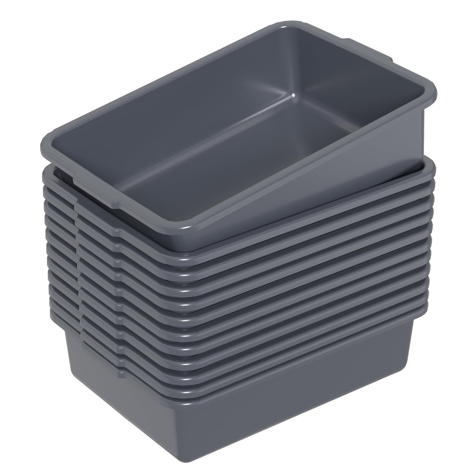CadineUS 12-Pack 13 Liters Plastic Bus Boxes, Commercial Bus Tubs/Restaurant Wash Tubs, Grey