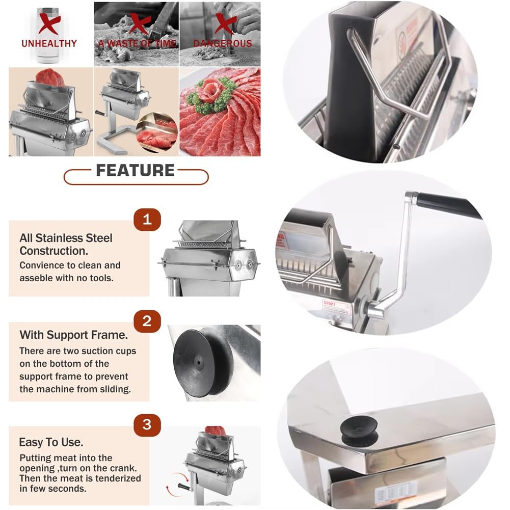 Batticarne manuale in acciaio inox, per bistecche, manzo, tacchino, pollo, maiale, efficiente strumento per la preparazione della carne