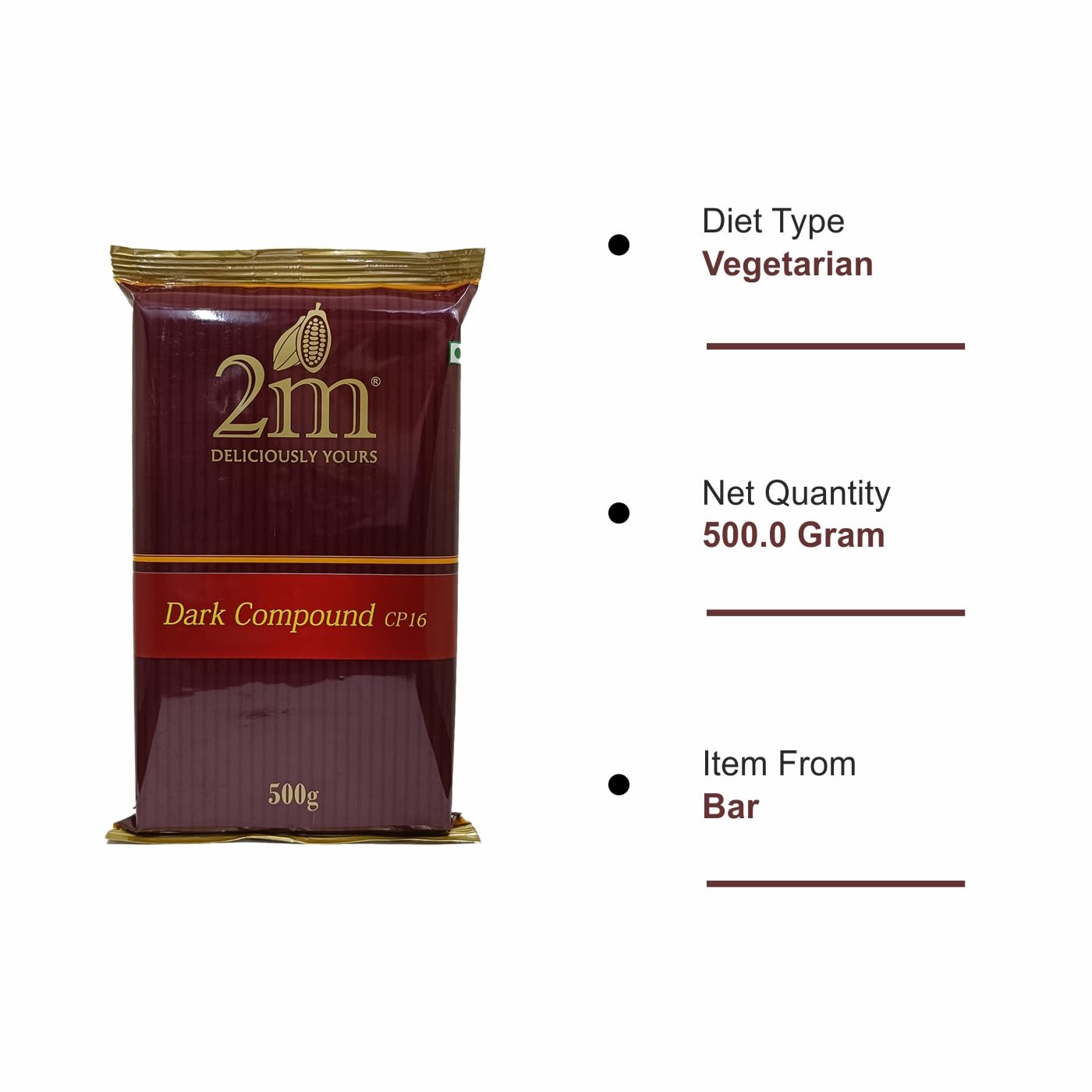 Konfiz 2M Dark Chocolate Compound Slab(Cp-16) Perfect For Baking, Cake Decorating, Topping, Molding & Dipping(Pack Of 1, 500 Gm) - Image 4 thumbnail