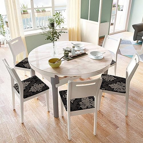 Image of SearchI Seat Covers for Dining Room Chairs Stretch Printed Chair Seat Covers Set of 4, Removable Washable Upholstered Chair Seat Protector Cushion Slipcovers for Kitchen, Office(Black /Brown)