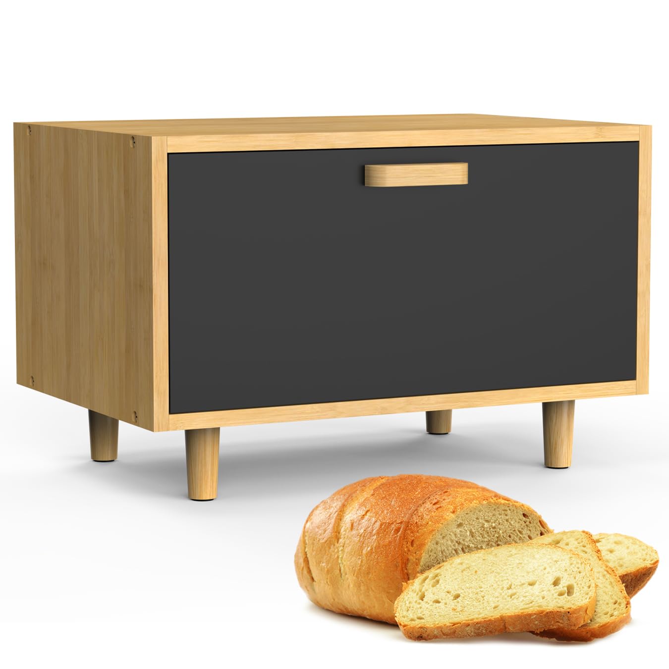 Bread Box for Kitchen Countertop Large Farmhouse Bread Container Bread Storage Bamboo Bread Holder with Metal door Yellow