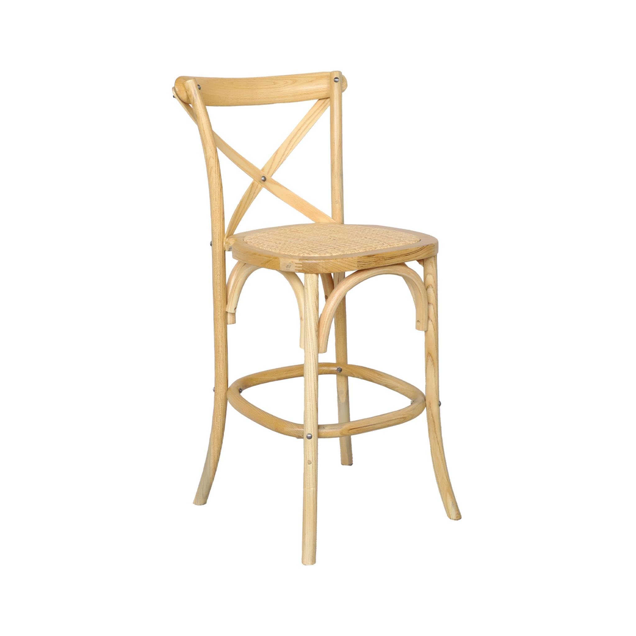 sweeek - Tabouret de bar bistrot vintage en bois naturel avec repose-pieds