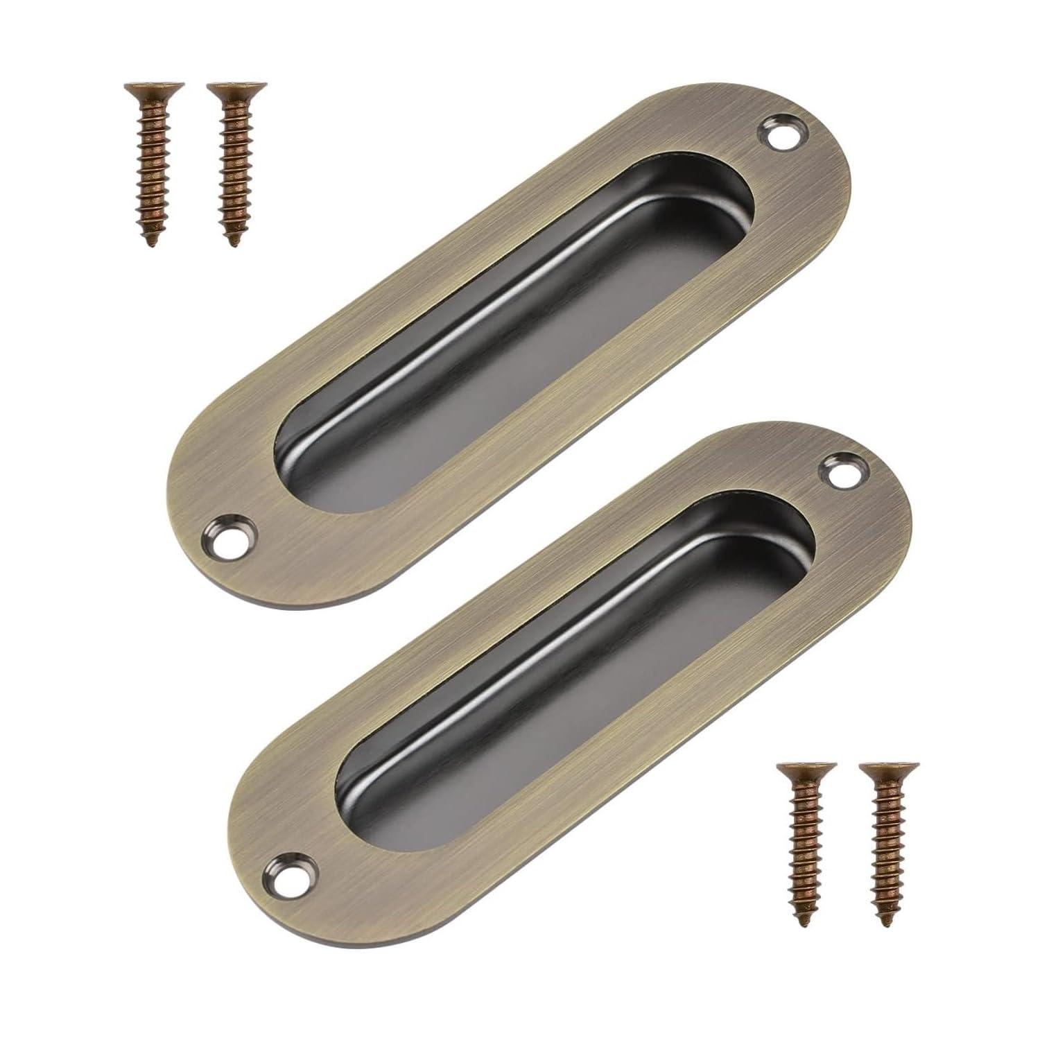 MiJunHD Recessed Flush Door Handles Stainless Steel Cabinet & Furniture Door Pulls 102 * 51mm Silver Rectangle Handles/Pulls for Interior & Closet Doors (2*Bronze 120 * 40mm Round)