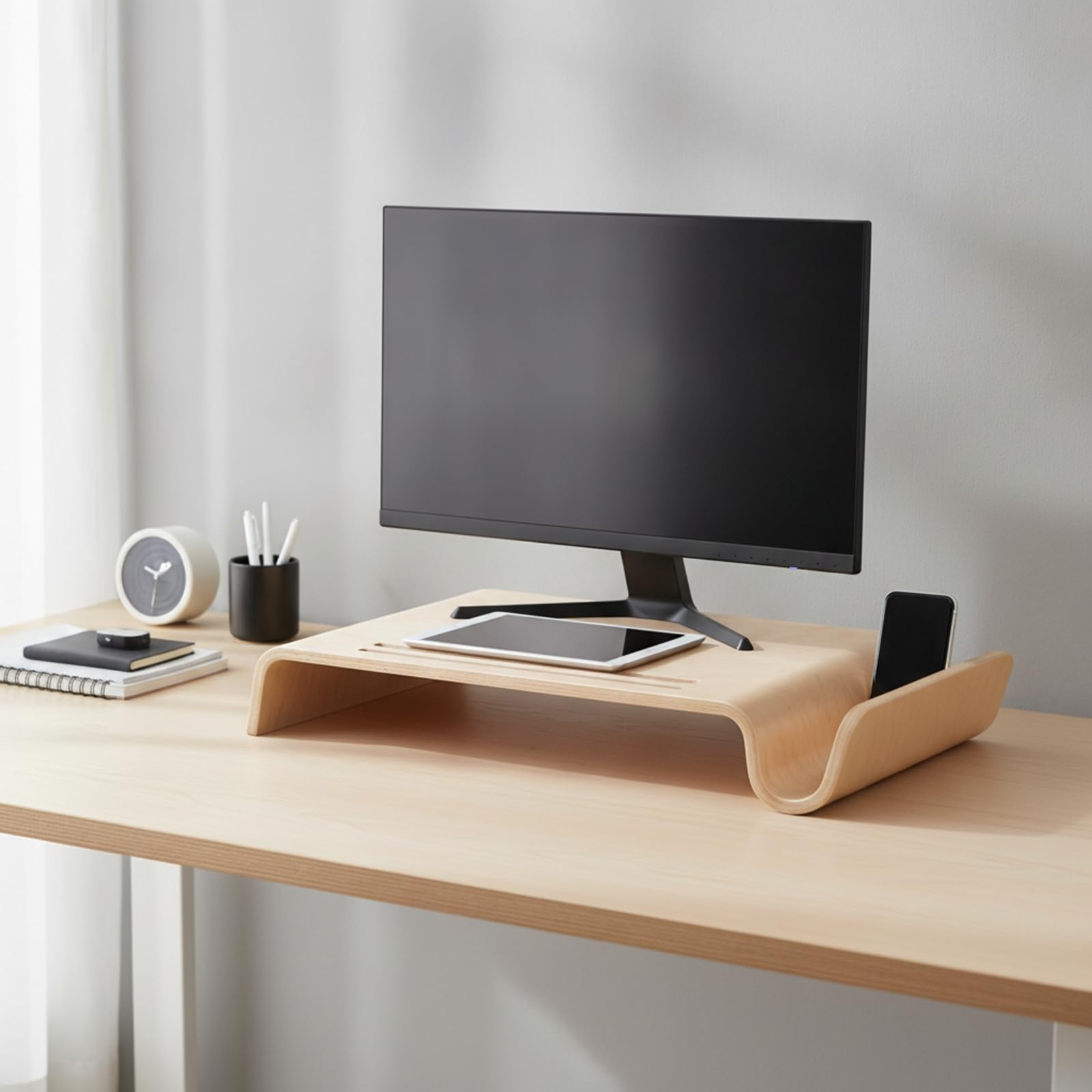 Supporto da Scrivania in Legno Ampio Rialzo Portante per Professionisti, Studenti, Ufficio , Bambù