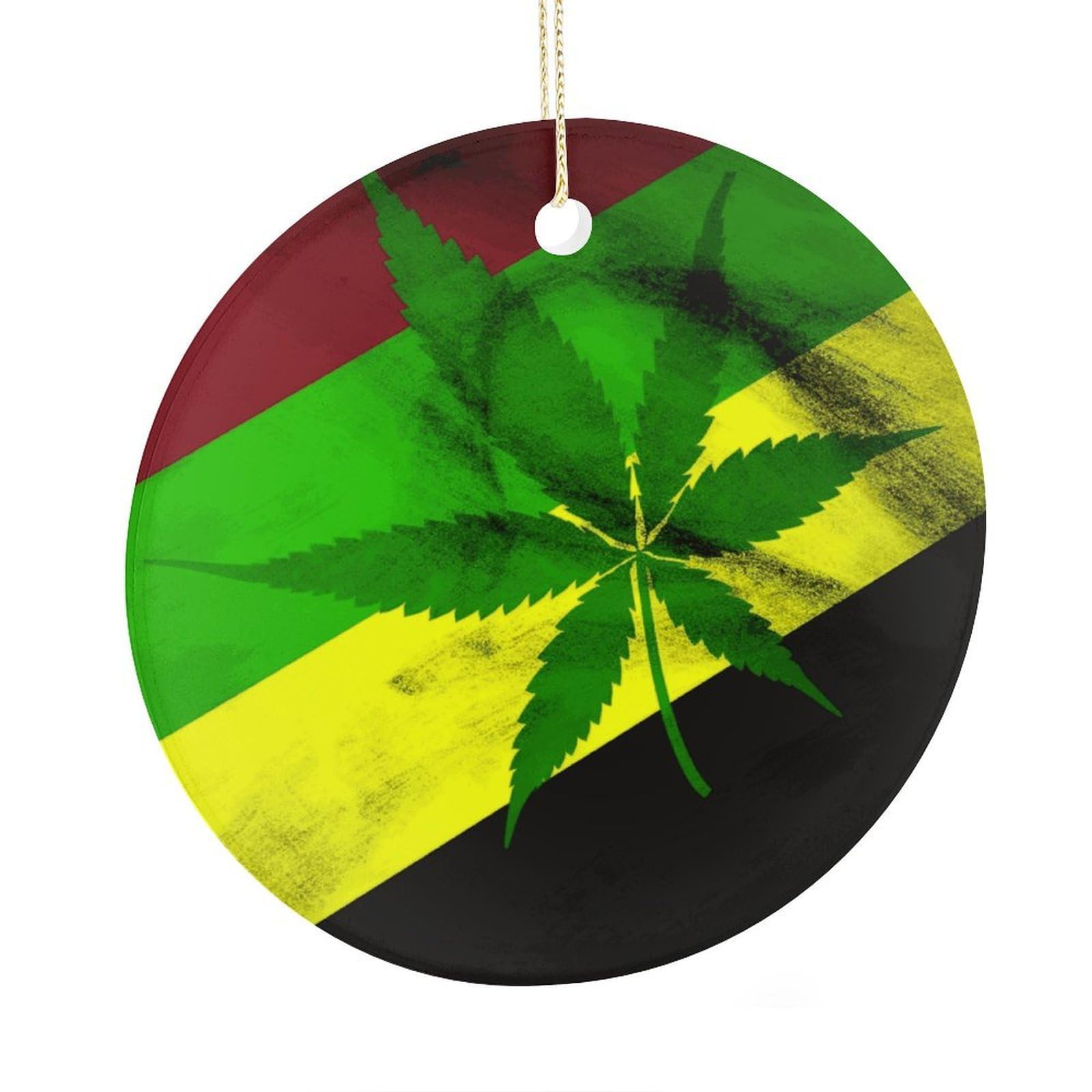 Fekiloot Style Jamaica Flag Leaves Christmas Ornaments 2.9 Inch Round Ceramic Ornament Keepsake Thank You Gifts For Office, Room, Home - Holiday Present Ideas