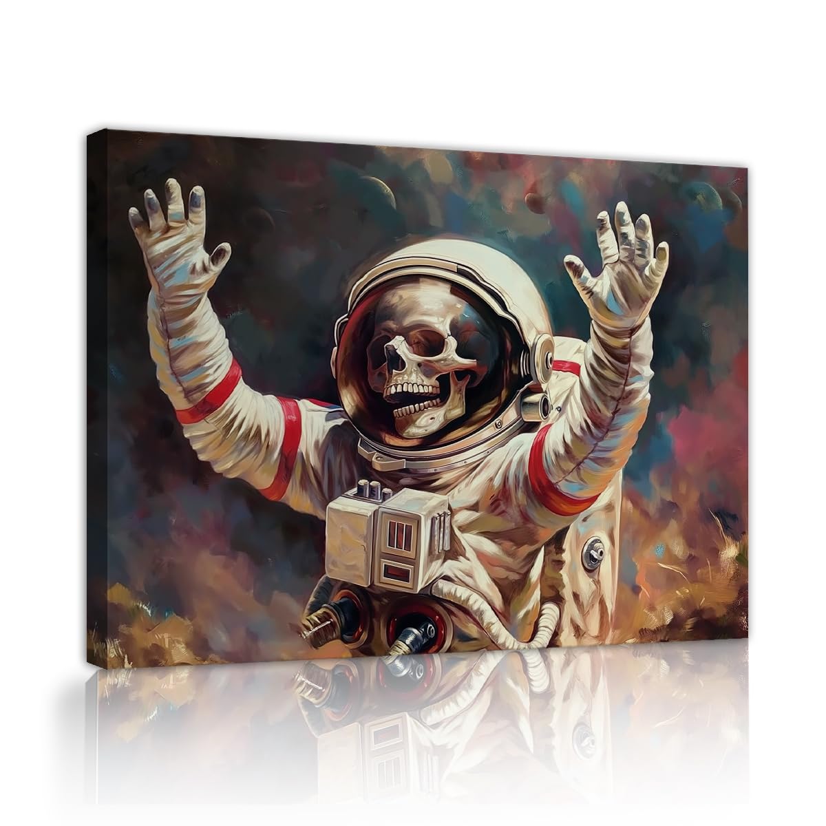 YUNART Creative Style Canvas Print Psychedelic Halloween Themed Outer Space Skeleton Astronaut Picture Wall Art Decor for Living Room Bedroom 80x105cm Innerframe