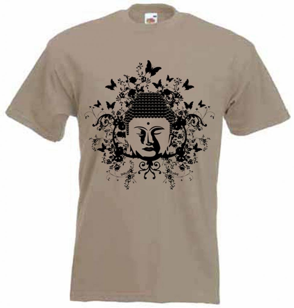 Tribal T-Shirts Buddha Men's T-Shirt (Large, Khaki)