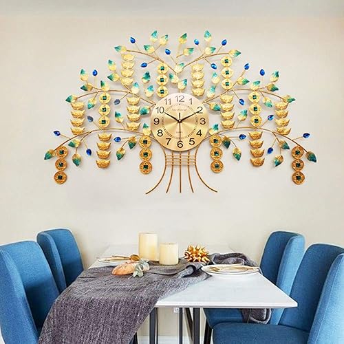 Miniatura 4 de RIAAJ Reloj de pared de arte silencioso, reloj de pared de metal con árbol de dinero, reloj de pared creativo para el hogar, reloj de cuarzo, arte