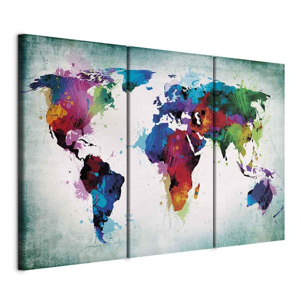Wandbild XXL Weltkarte Auf Holz-Look – 3-teilig, 135x90 Cm, Auf Leinwand & Holzrahmen, Aufhängefertig