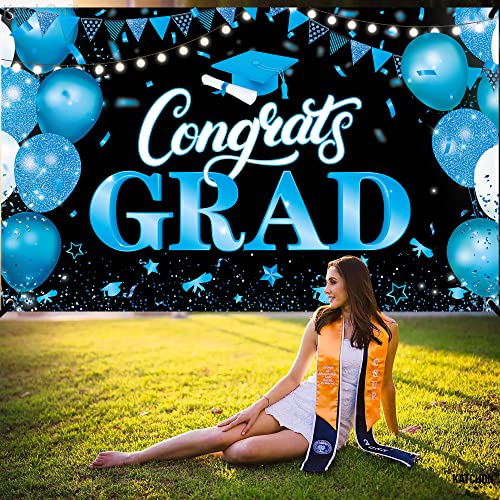 Image of Graduation Decorations 2026 Congrats Grad Banner - 72x44 Inch, Congratulations Backdrop | Graduation Banner Blue and Black Grad Party Decorations Class of 2026 Decorations, KatchOn