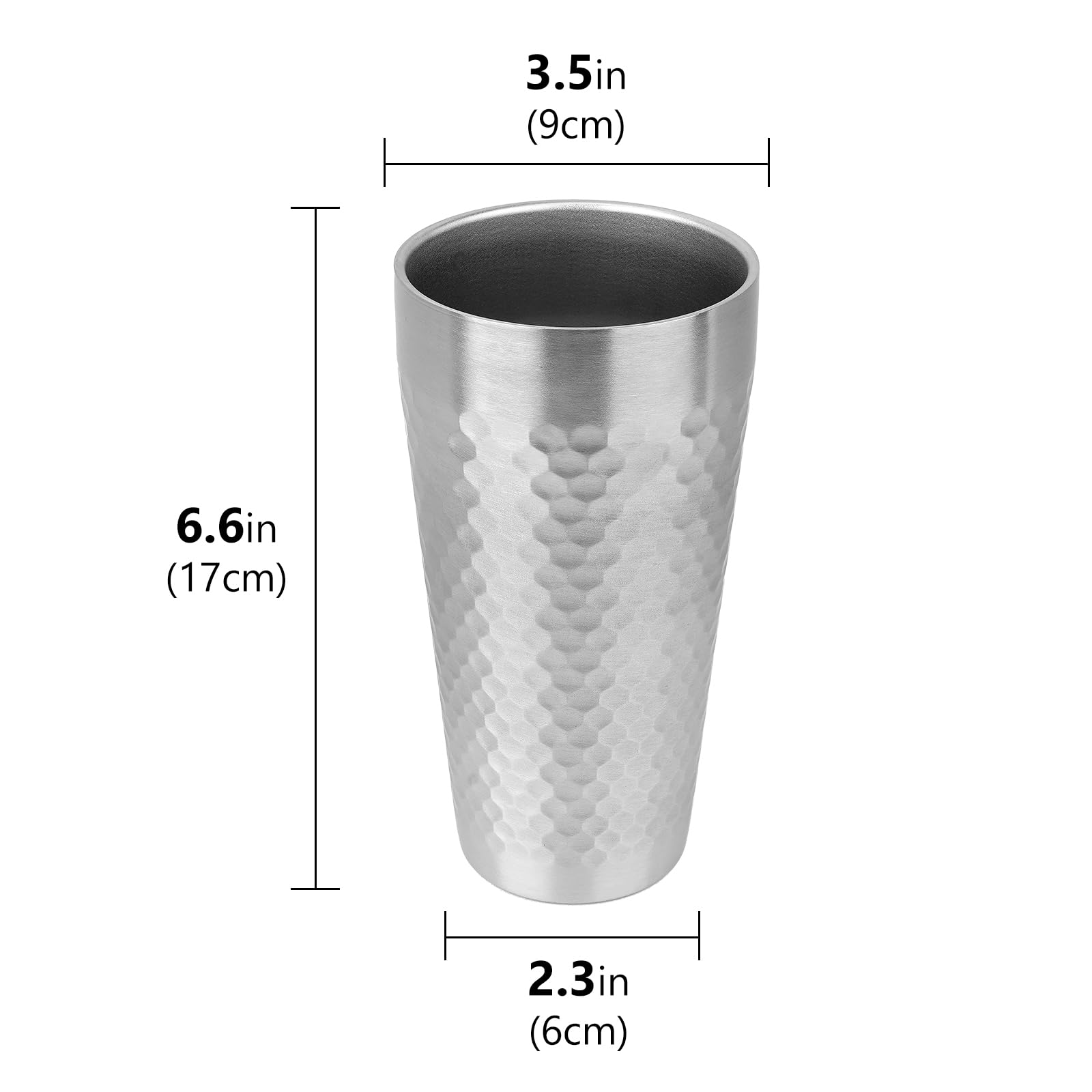 Adorila 4 Stück Edelstahl-Isolierbecher, doppelwandig, 625 ml, stapelbare Metallbecher zum Trinken, wiederverwendbare Trinkgläser für Zuhause, Büro, Party, Outdoor (Silber)