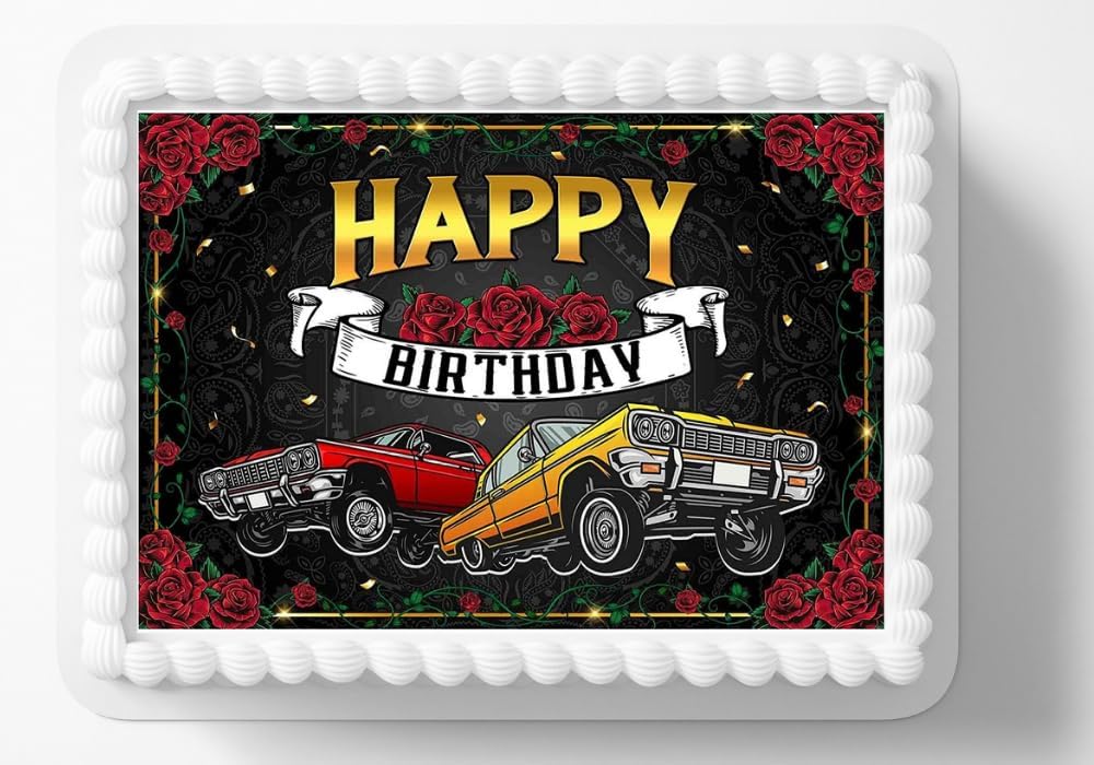 Low Rider Cars Car Club Homie Edible Image Birthday Cake Topper Edible Cake Toppers Frosting Sheet Icing Paper Cake Decoration Cute Cartoon