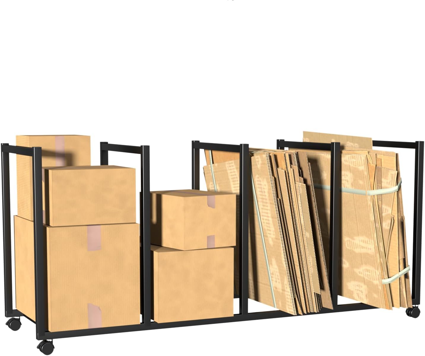Commercial Carton Stand, Metal Rolling Cardboard Box Storage Rack with Wheels, Carton Cart for Home Warehouse Supermarket (Black, 47x13x19in/120x35x50cm)