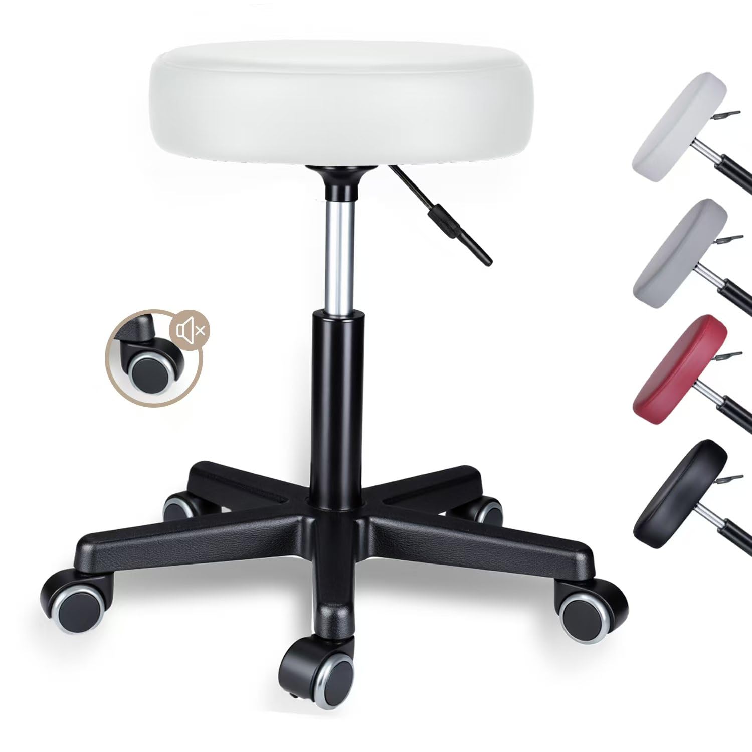 Zedelmair Rollhocker Höhenverstellbar Hocker Mit Rollen 10cm Polsterung 46-60cm Sitzhöhe 360° Drehbar Drehhocker bis 130 kg belastbare Arbeitshocker Bürohocker Teleskophocker Schminktisch Hocker