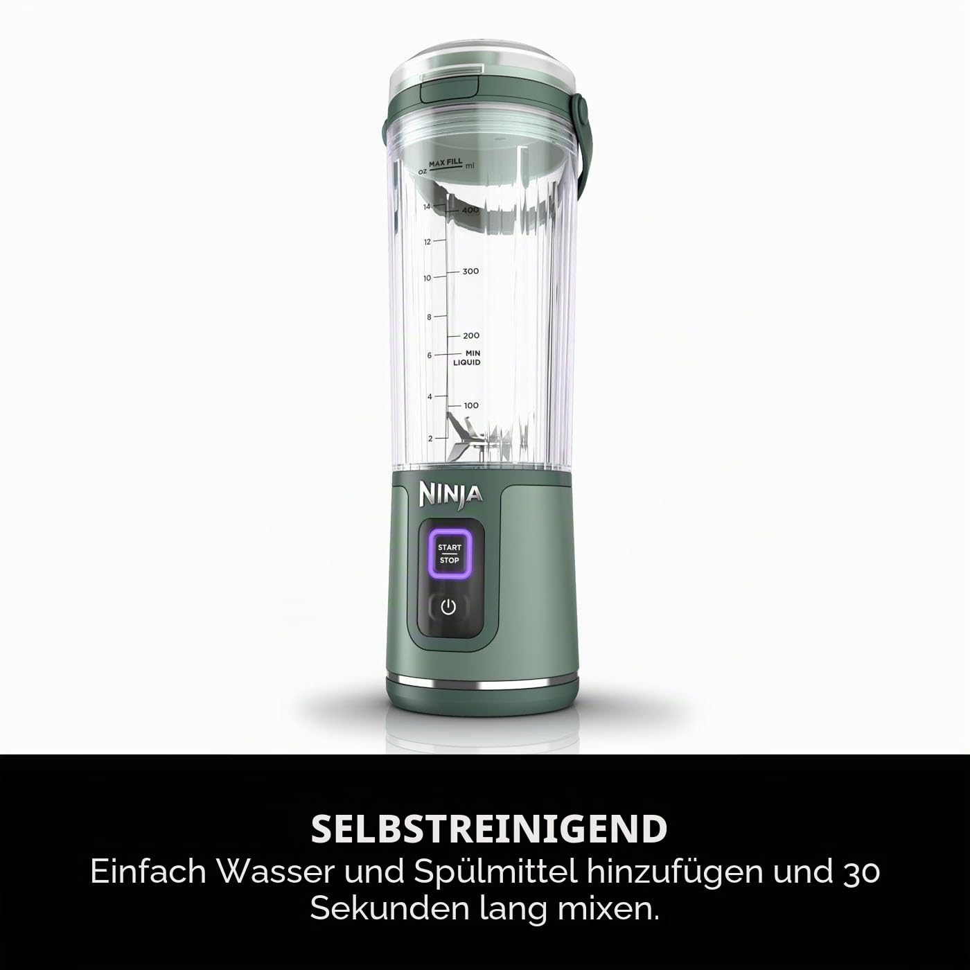 Ninja Blast BC151UKEM Tragbarer Mixer, 530 ml, auslaufsicherer Deckel und Trinkauslauf, leistungsstarker kabelloser Mini-Mixer, wiederaufladbar, tragbare Smoothies, Protein-Shakes, mischt Eis und