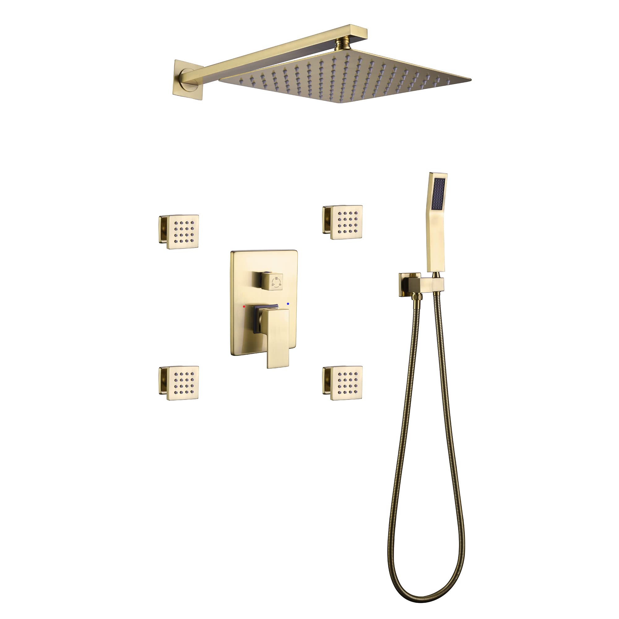 Pommeau de douche à effet pluie de 25,4 cm avec douchette et 4 jets or