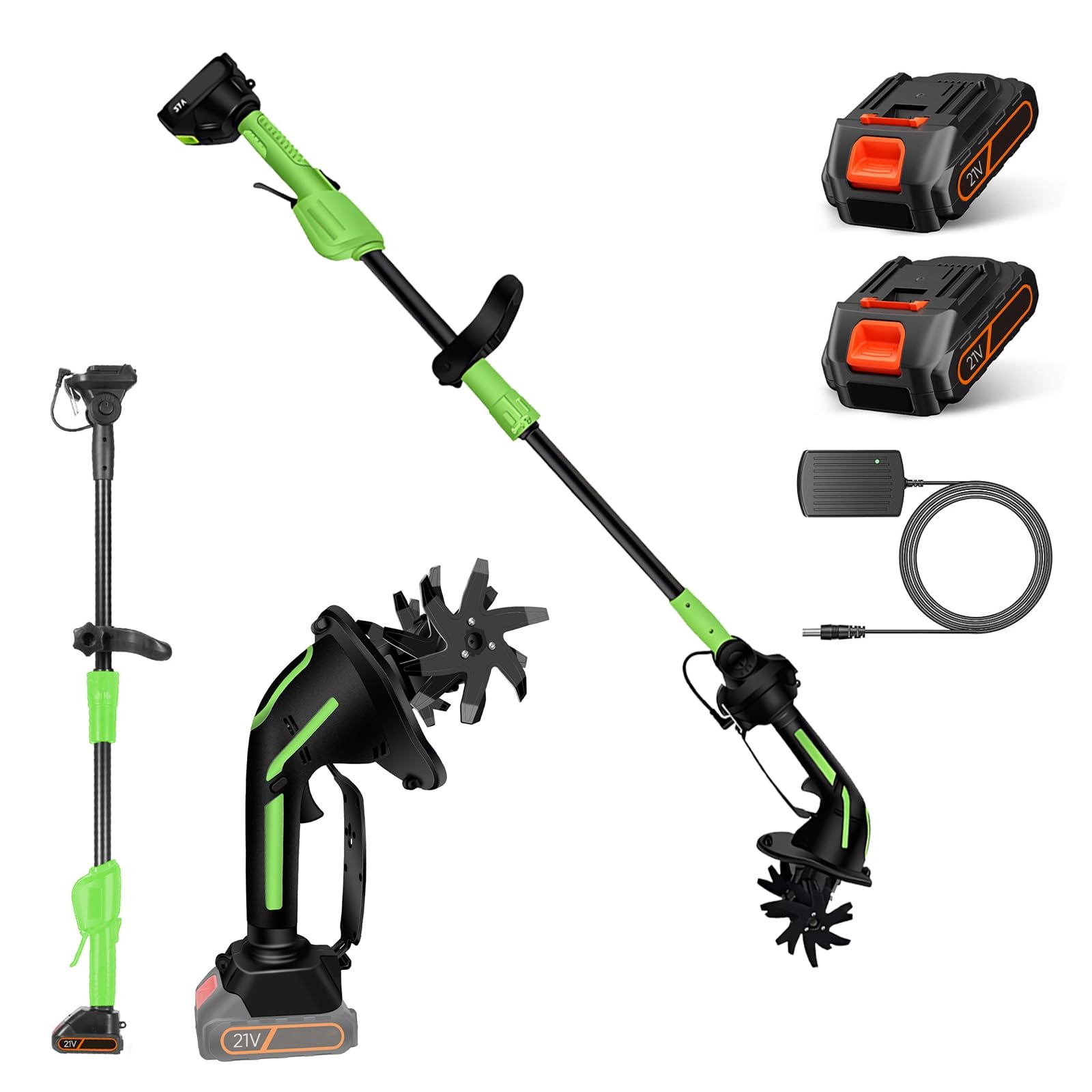 Motocoltivatore elettrico senza fili, mini motocoltivatore portatile con batteria 21 V, acciaio al Manganese, larghezza e profondità di 10 cm, per giardino, orto, diserbo (2 batterie)