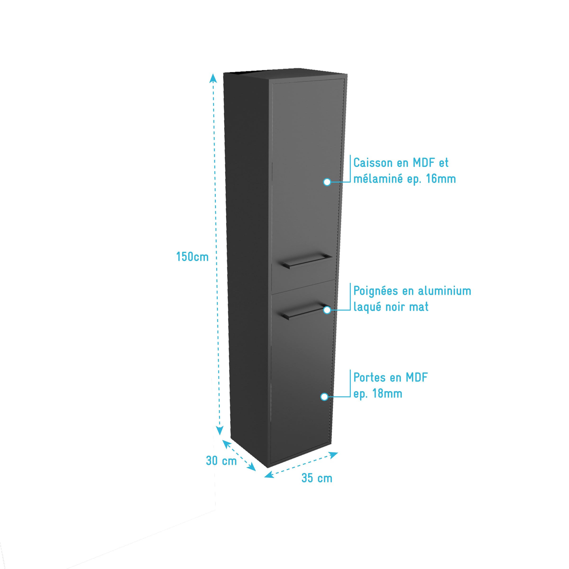 AURLANE PACM059 Columna de Cuarto de baño, Blanco y Negro