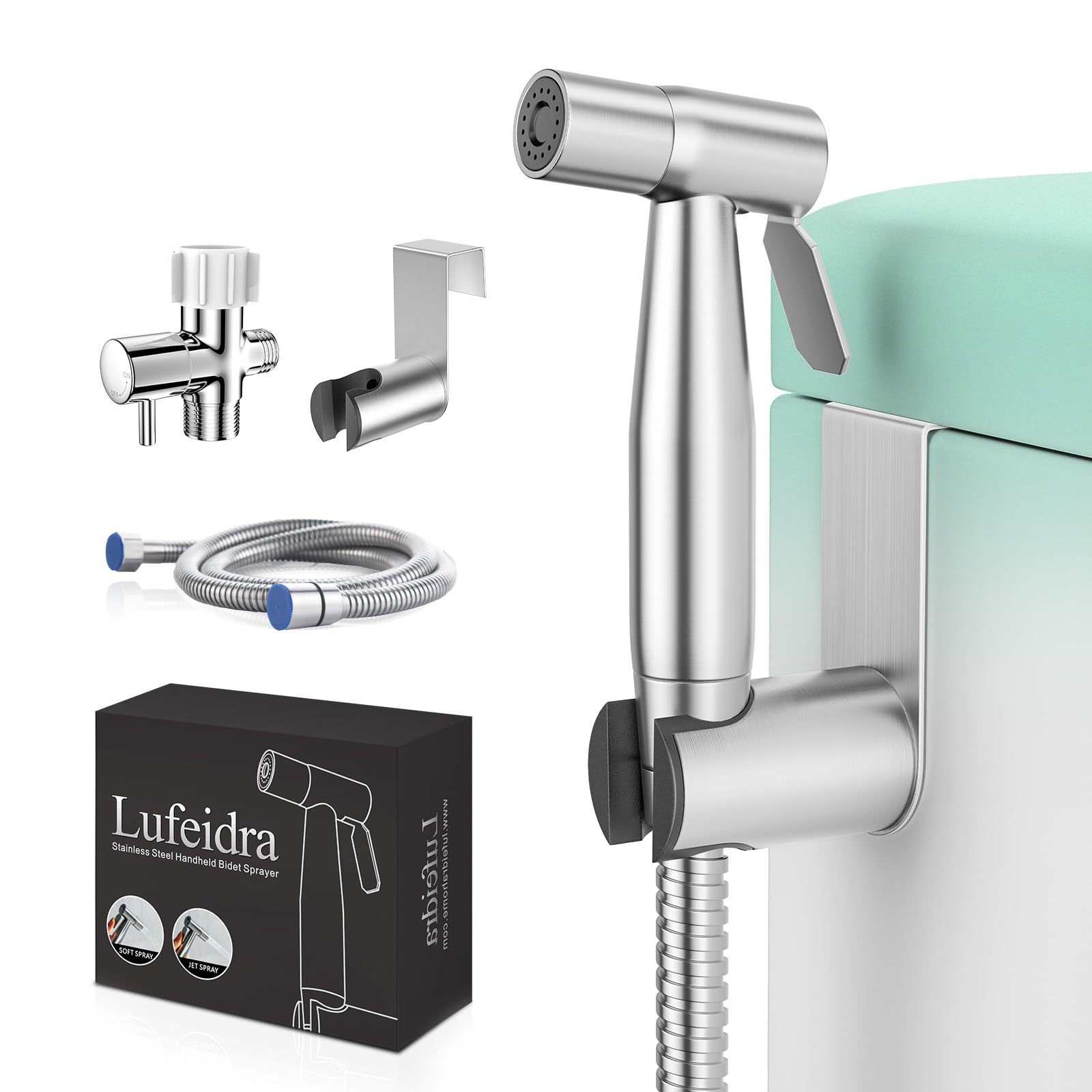 LUFEIDRA Handheld Bidet Sprayer for Toilet-Adjustable Water Pressure Jet Sprayer for Feminine Wash, Stainless Steel Bidets for Existing Toilets Muslim Shower Cloth Diaper Sprayer Bidet Attachment