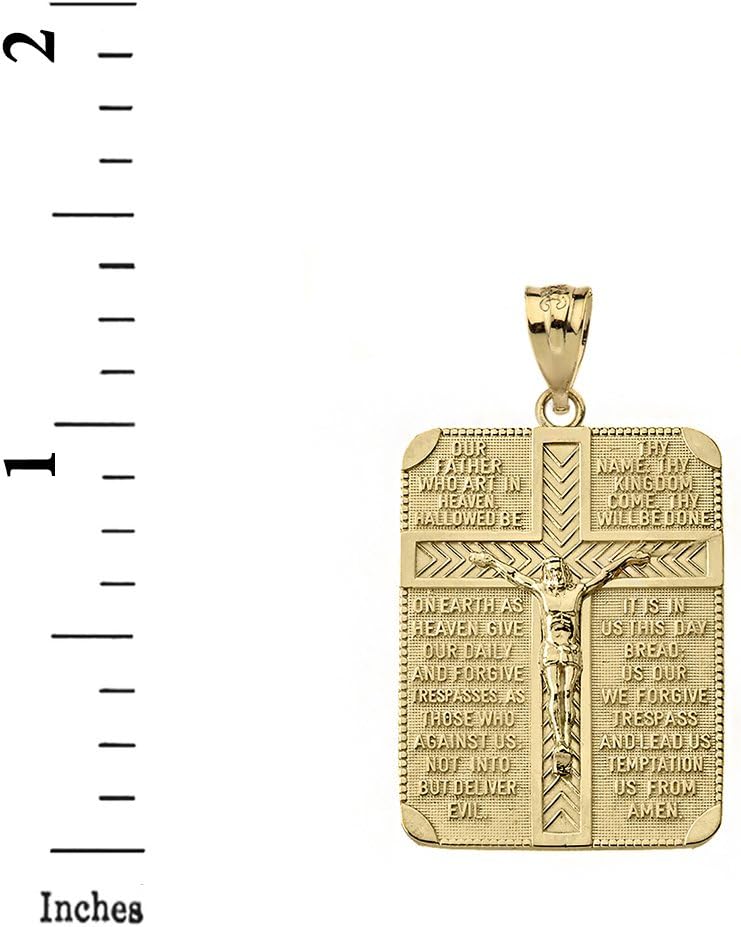 Solid 10k Gold Religious Lord's Prayer and Crucifix Cross Rectangular Tag Pendant - Image 2