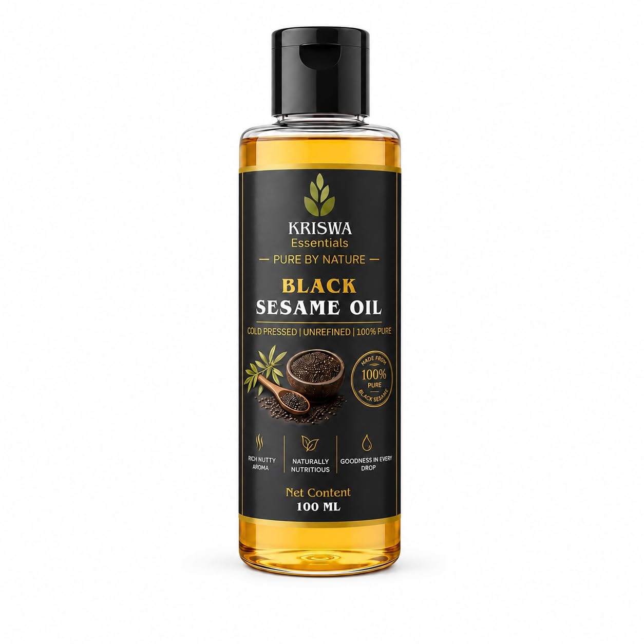 Black Sesame Oil (Kala Til) | 100% Pure Cold Pressed Kachi Ghani | Natural Hair & Scalp Care | Skin Moisturizer & Body Massage | Unrefined Sesame Seed | 100 ml-image-47