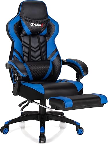 Silla ergonómica azul para videojuegos, silla de computadora para adultos y adolescentes, silla reclinable para videojuegos, respaldo alto, silla de