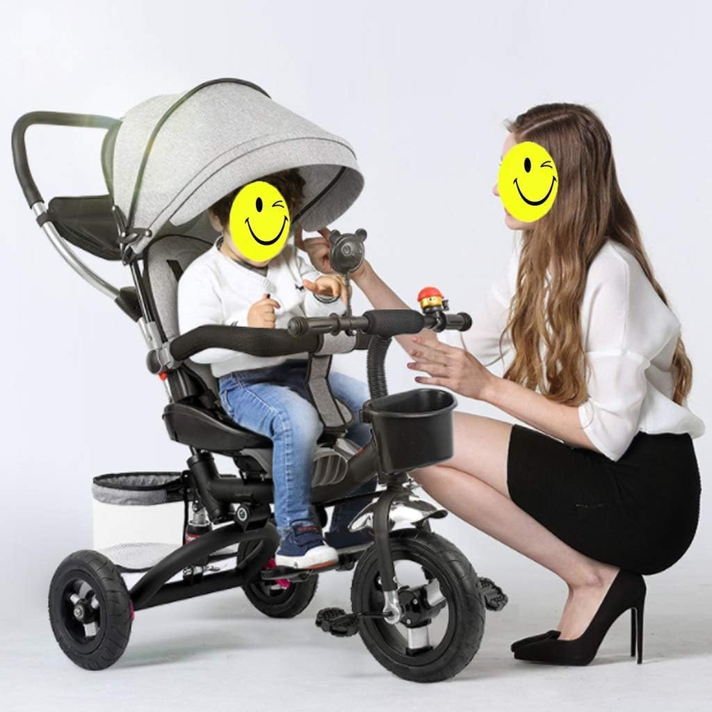 Tricycle Trike Kids Outdoor Recreation Trike, Children 4 in 1 Tricycle, 1-6 Years Old Girls Boys Sunshade Tricycle, Gray and Red, 105x93x60cm